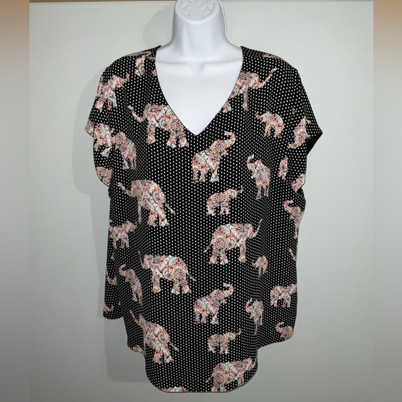 Chico's Tops - Chico's Black and White Polka Dot  Elephant Print Blouse XL